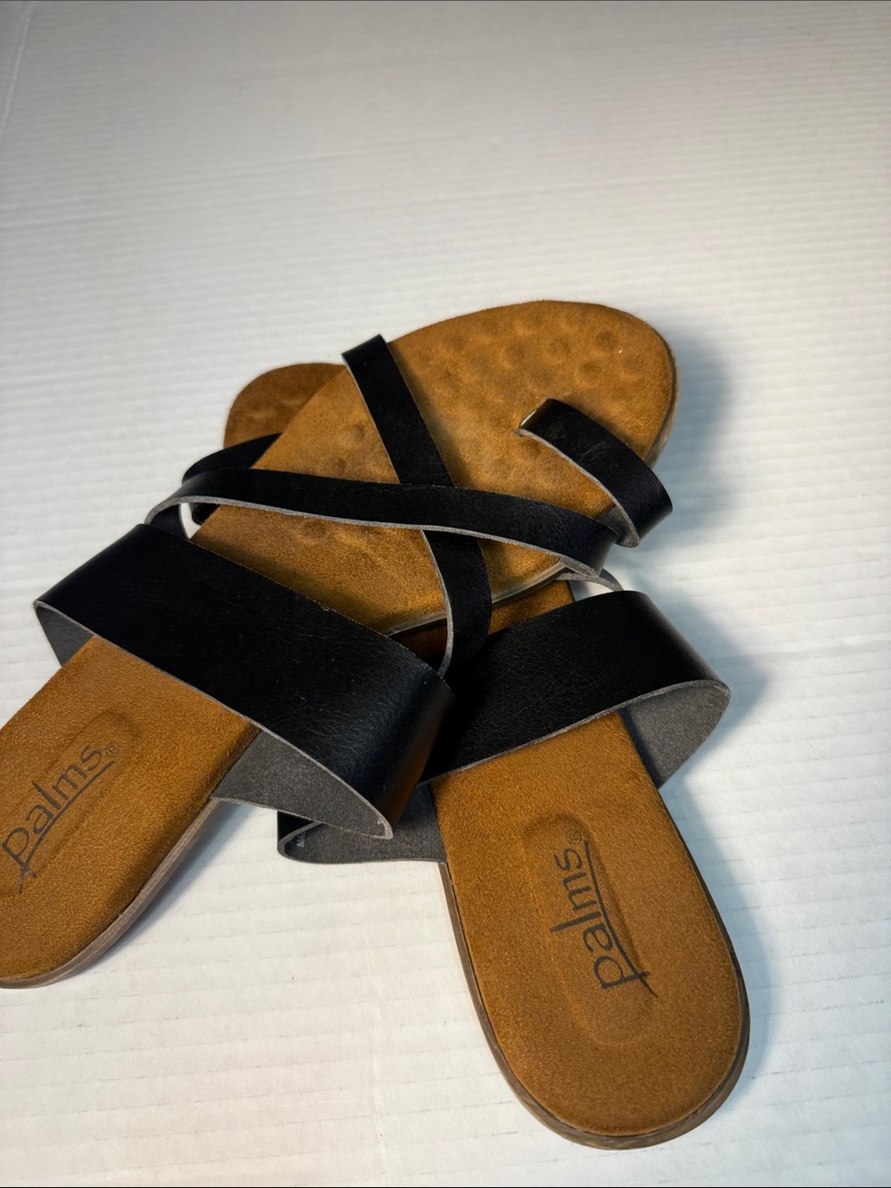 Palms Black Cross-Strap Slide Sandals for Women